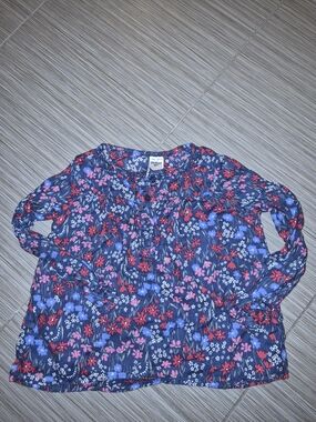 OshKosh B'gosh Navy Floral Peasant Top with Red & Blue Flowers 3T